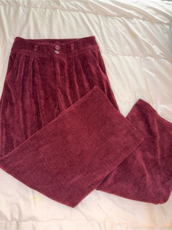Cider Pants - Cider Vintage-Inspired Ribbed Wide-Leg Pants in Deep Berry